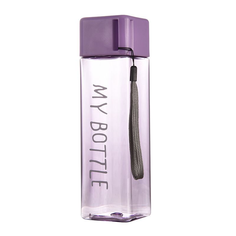 Clear Square Drinking Glass in Mate Plastic Portable Water Bottle with Milk Cable for Outdoor Sports