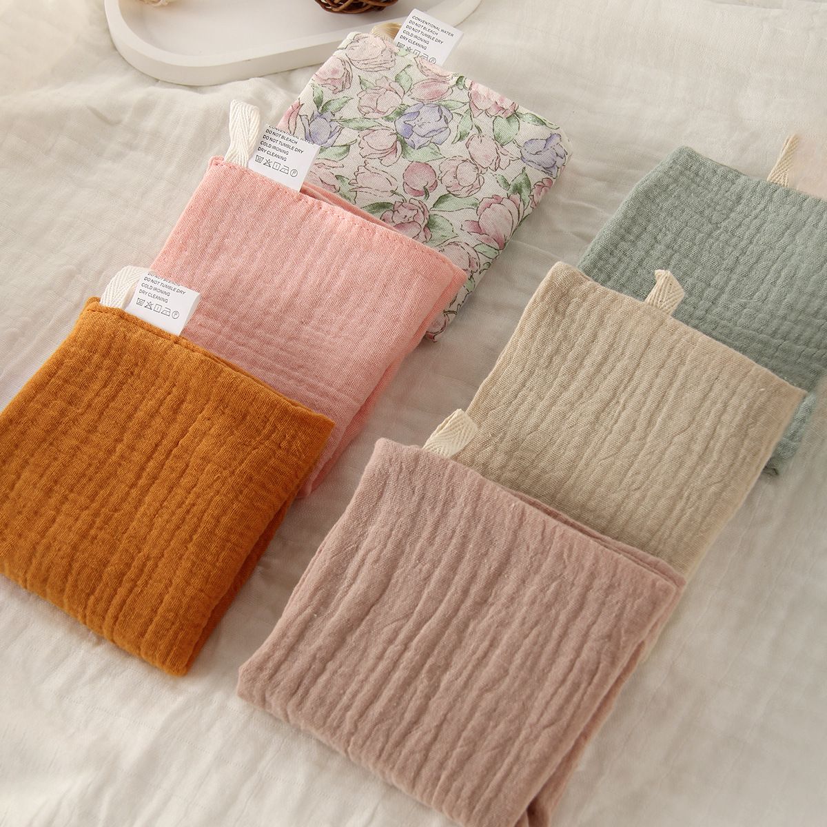 5Pcs Baby Cotton Washcloth Newborn Burp Cloth Square Towels 6-Layer Pure Cotton Soft Absorbent Gauze Cotton Baby Towels