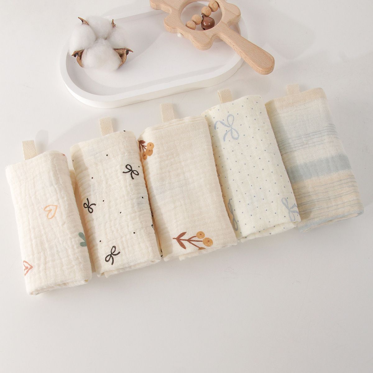 5Pcs Baby Cotton Washcloth Newborn Burp Cloth Square Towels 6-Layer Pure Cotton Soft Absorbent Gauze Cotton Baby Towels