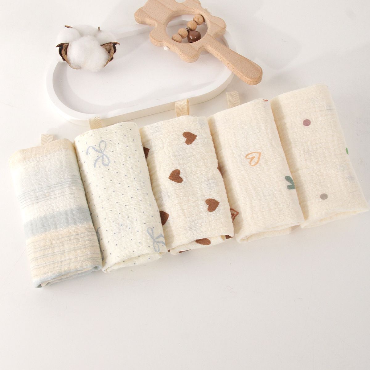 5Pcs Baby Cotton Washcloth Newborn Burp Cloth Square Towels 6-Layer Pure Cotton Soft Absorbent Gauze Cotton Baby Towels