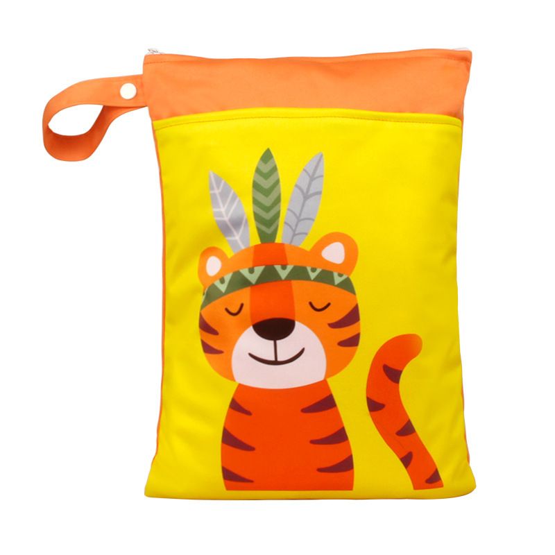 Babyshow 1PC Washable Wet Dry Bag Wetbag for Baby Diapers Nappies Waterproof Reusable Diaper Bag with Two Zippers 25cmx35cm