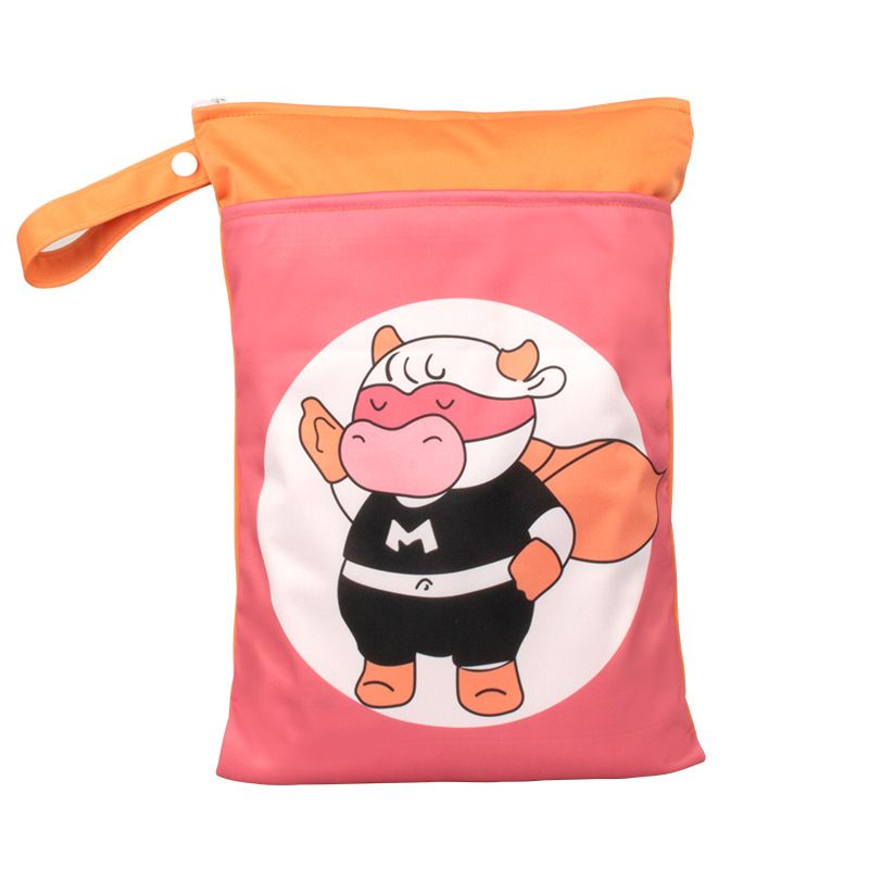 Babyshow 1PC Washable Wet Dry Bag Wetbag for Baby Diapers Nappies Waterproof Reusable Diaper Bag with Two Zippers 25cmx35cm