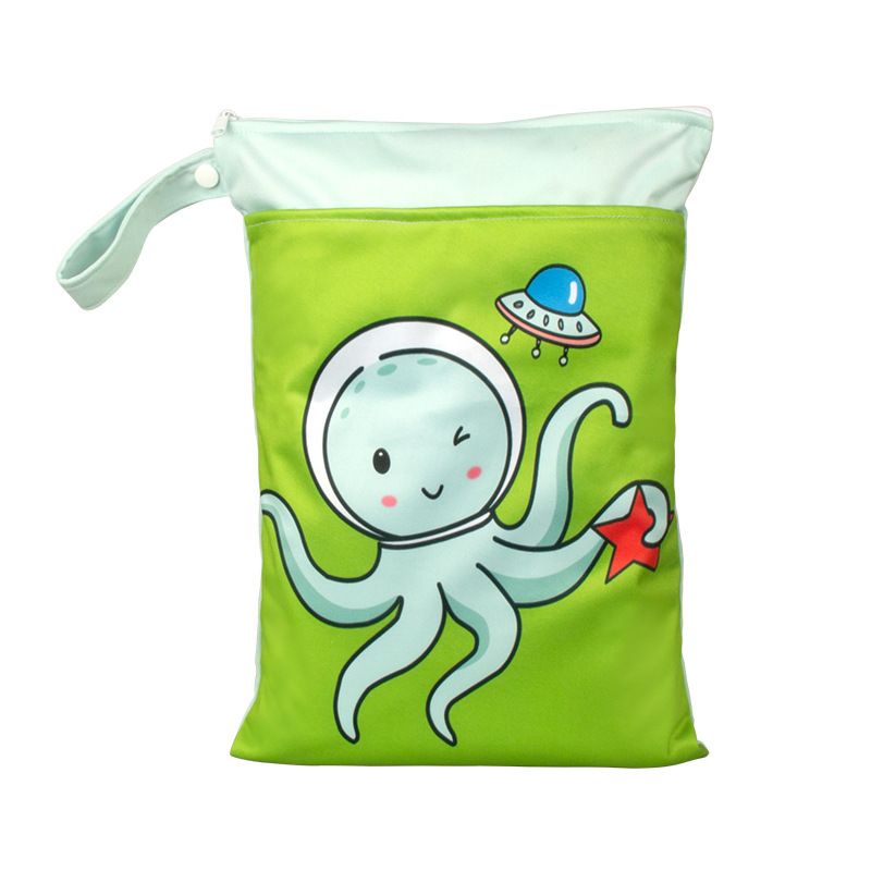 Babyshow 1PC Washable Wet Dry Bag Wetbag for Baby Diapers Nappies Waterproof Reusable Diaper Bag with Two Zippers 25cmx35cm