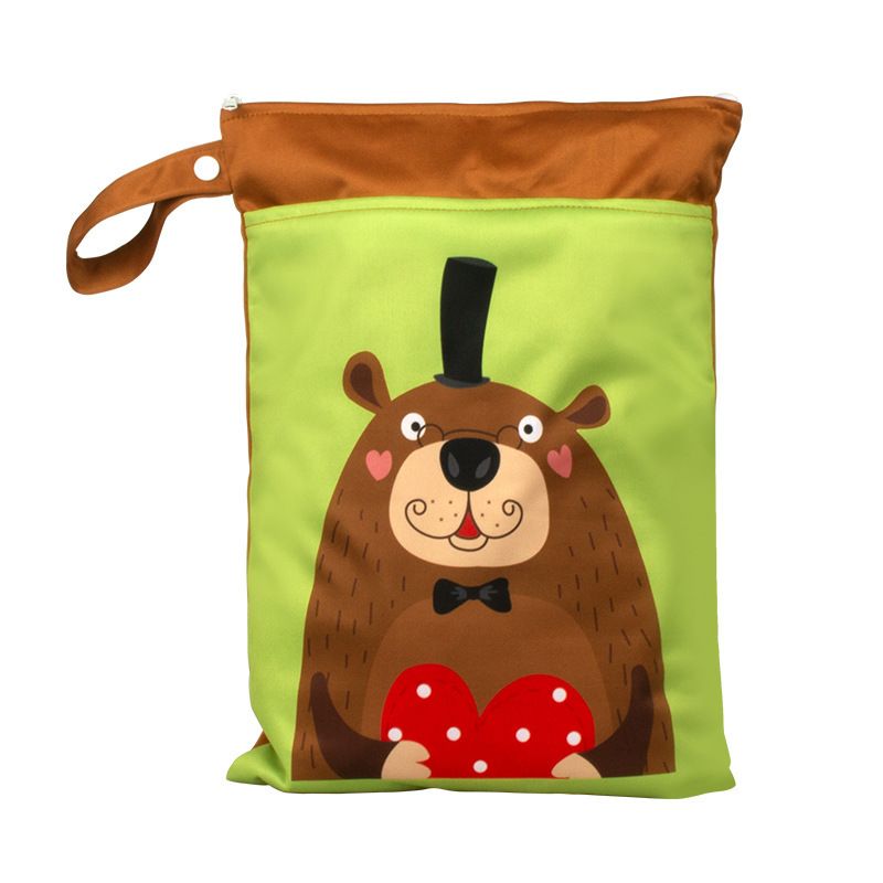 Babyshow 1PC Washable Wet Dry Bag Wetbag for Baby Diapers Nappies Waterproof Reusable Diaper Bag with Two Zippers 25cmx35cm