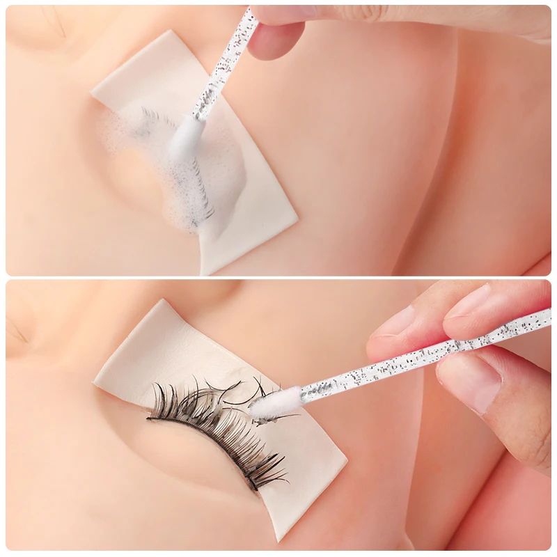 50Pcs Crystal Eyelashes Brushes Individual Lash Removing Cleaning Mascara Applicator Lip Brushes Makeup Eyelash Extension Tools with a Storage box