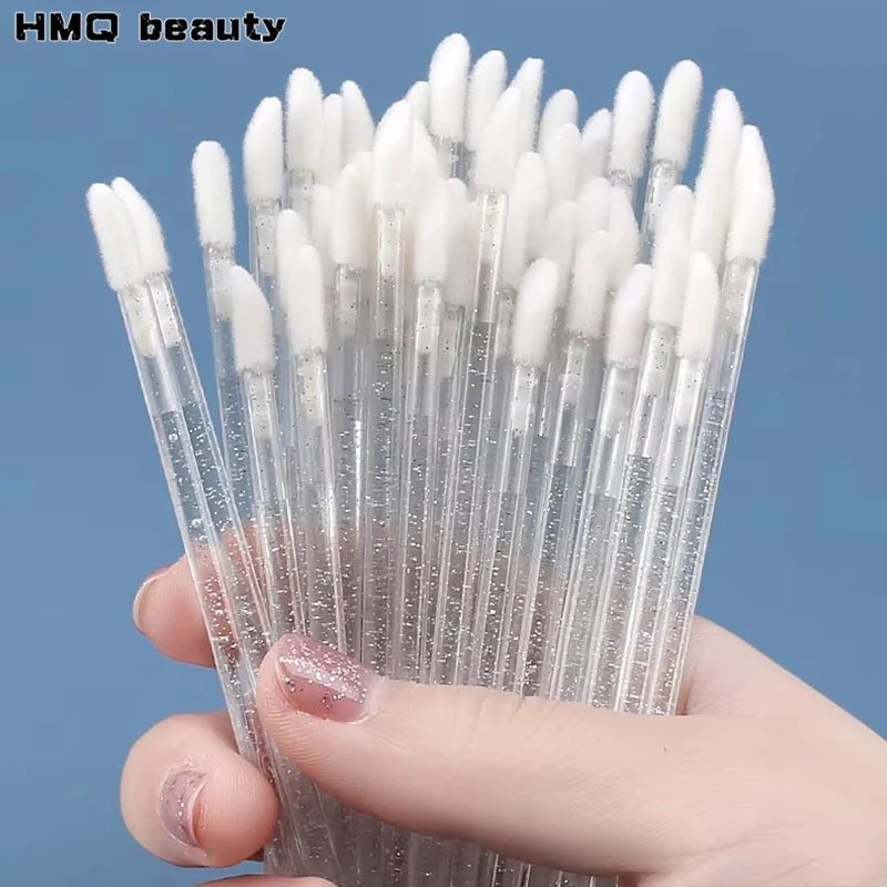 50Pcs Crystal Eyelashes Brushes Individual Lash Removing Cleaning Mascara Applicator Lip Brushes Makeup Eyelash Extension Tools with a Storage box