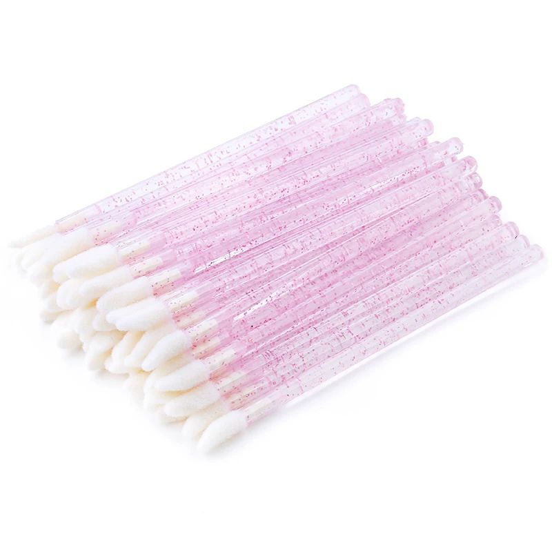 50Pcs Crystal Eyelashes Brushes Individual Lash Removing Cleaning Mascara Applicator Lip Brushes Makeup Eyelash Extension Tools with a Storage box