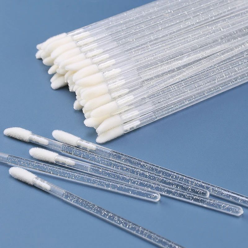 50Pcs Crystal Eyelashes Brushes Individual Lash Removing Cleaning Mascara Applicator Lip Brushes Makeup Eyelash Extension Tools with a Storage box