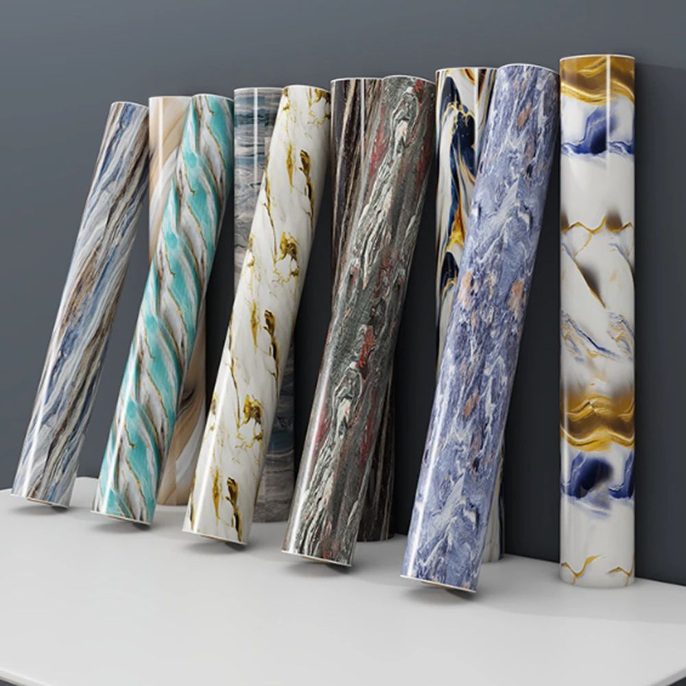 60cm Self-Adhesive Marble Film Oil-Proof Heat-Resistant Kitchen Wall Stickers for Cabinet Home Renovation Decorative Wallpaper