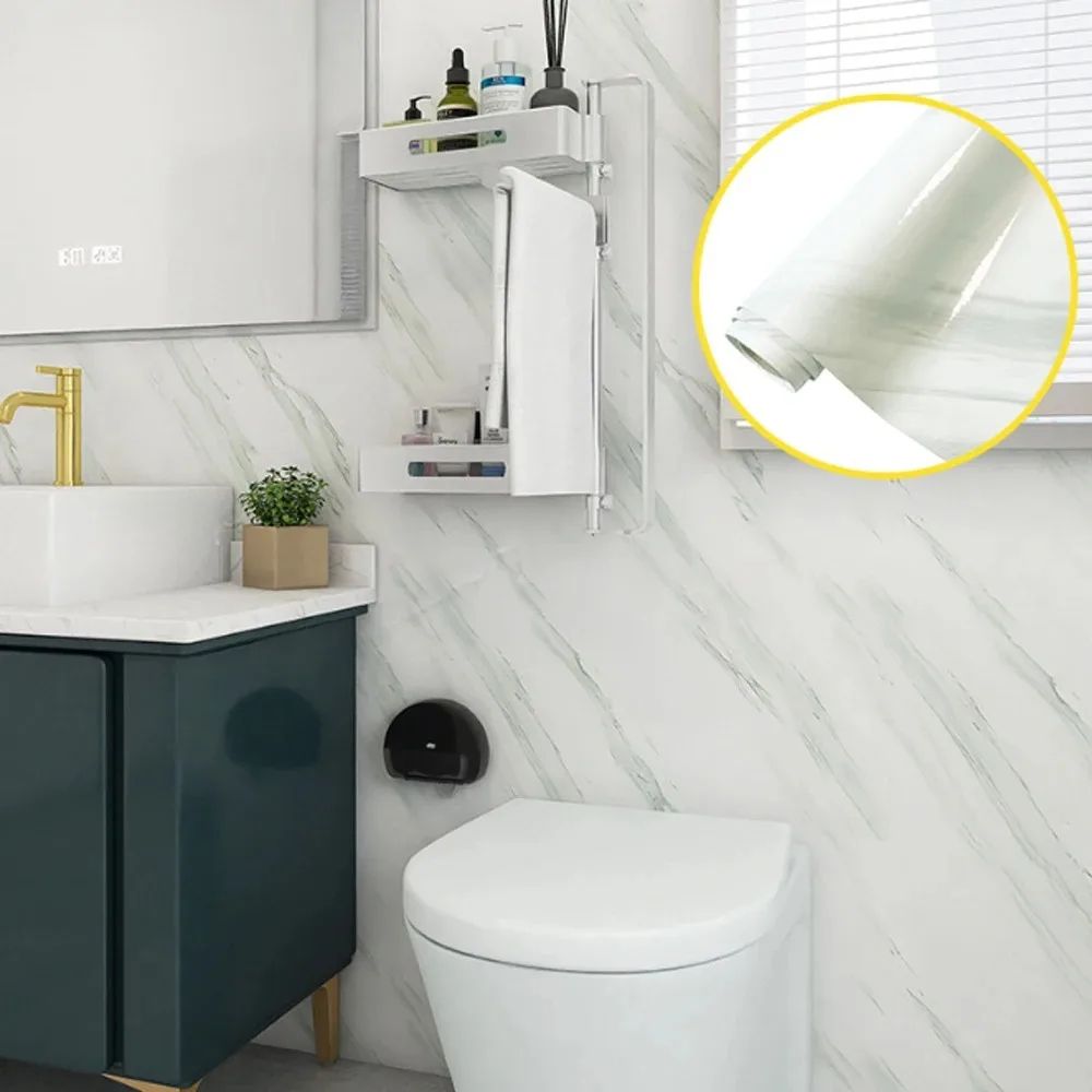 60cm Self-Adhesive Marble Film Oil-Proof Heat-Resistant Kitchen Wall Stickers for Cabinet Home Renovation Decorative Wallpaper