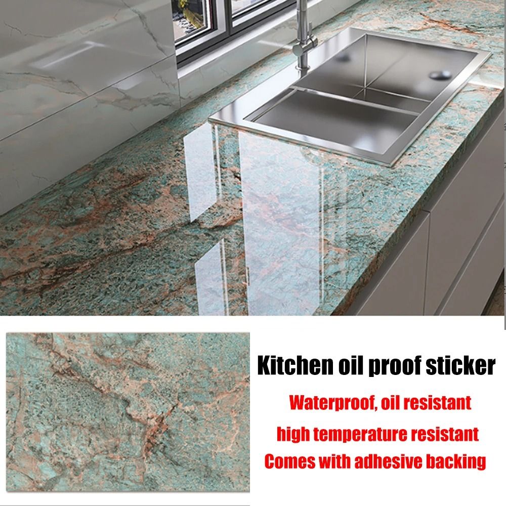 60cm Self-Adhesive Marble Film Oil-Proof Heat-Resistant Kitchen Wall Stickers for Cabinet Home Renovation Decorative Wallpaper
