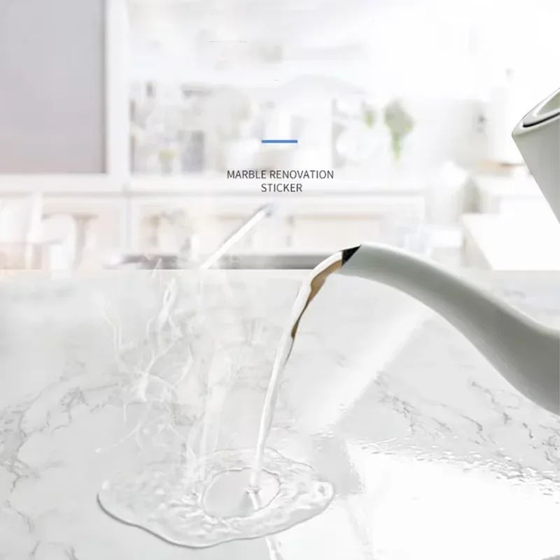 60cm Self-Adhesive Marble Film Oil-Proof Heat-Resistant Kitchen Wall Stickers for Cabinet Home Renovation Decorative Wallpaper