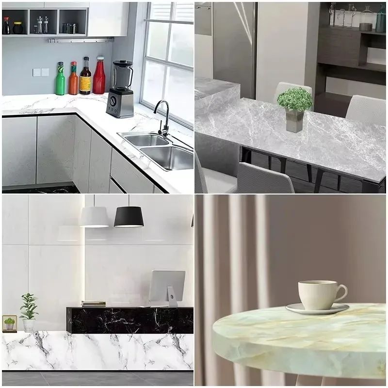 60cm Self-Adhesive Marble Film Oil-Proof Heat-Resistant Kitchen Wall Stickers for Cabinet Home Renovation Decorative Wallpaper