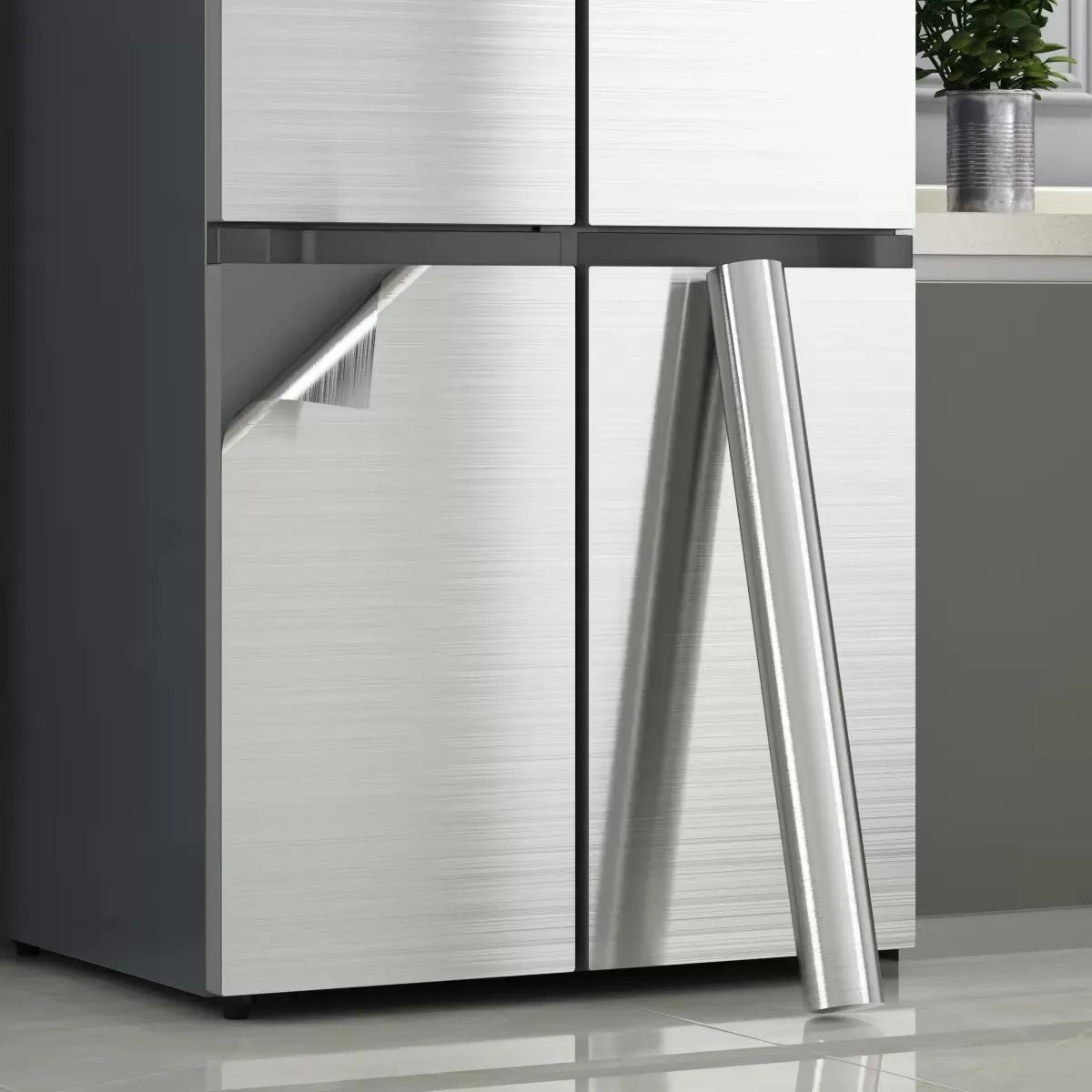 40cm*2m PVC Stainless Brushed Silver Removable Wallpaper Decor Film Vinyl Waterproof Oil-proof House Appliance Kitchen Elevator Sticker