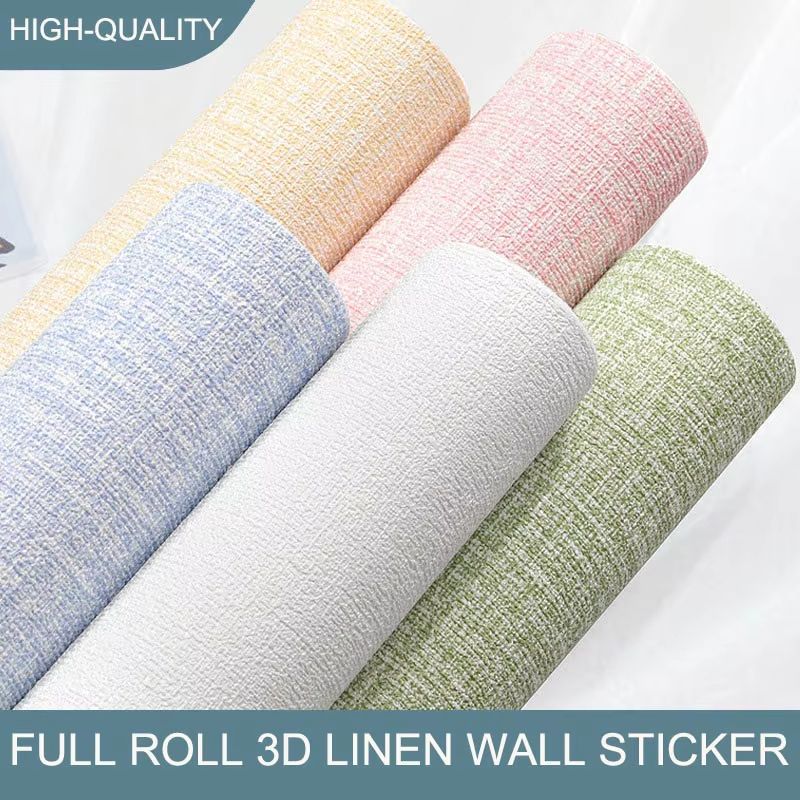Linen 3D Foam Self-adhesive PVC Solid Color Thickened Waterproof Background Wall Renovation Wallpaper Wall Stickers