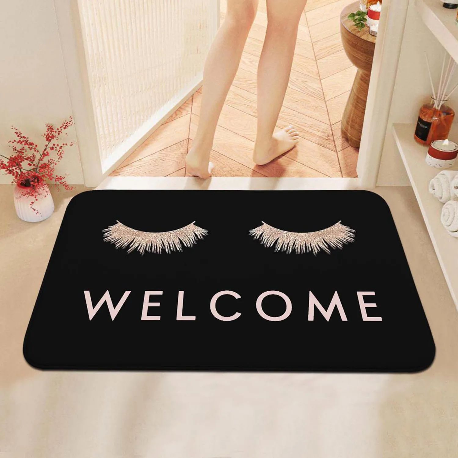 Pink Eye Print Letter Graphic Mat Modern Polyester Absorbent Floor Mat For Household Home Decorative Entrance Door Rmats
