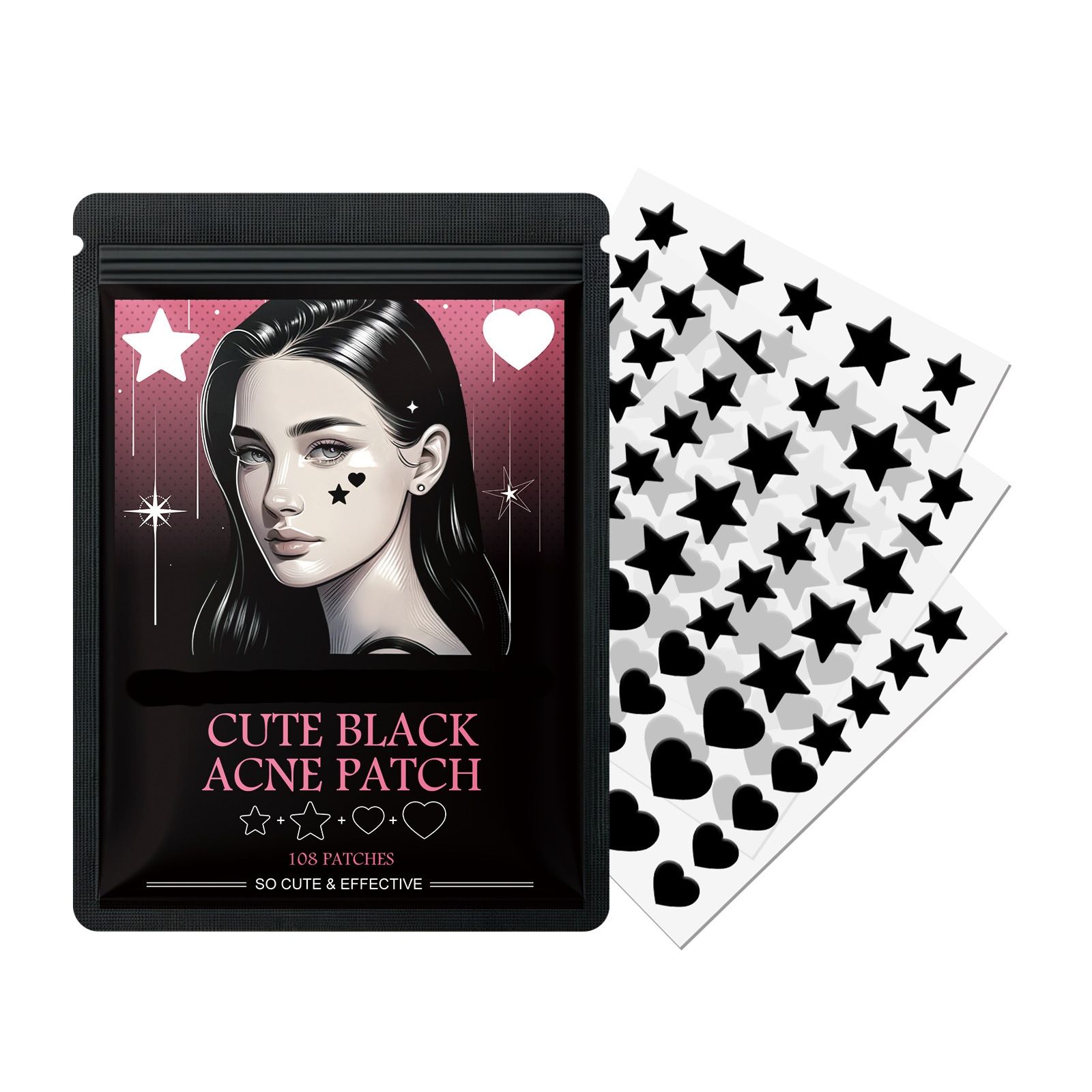 324pcs Patches Star Shape and Heart Shape Cute Black Acne Patch Repair Facial Fade Acne Pimples Closed Heads Remove Blackheads