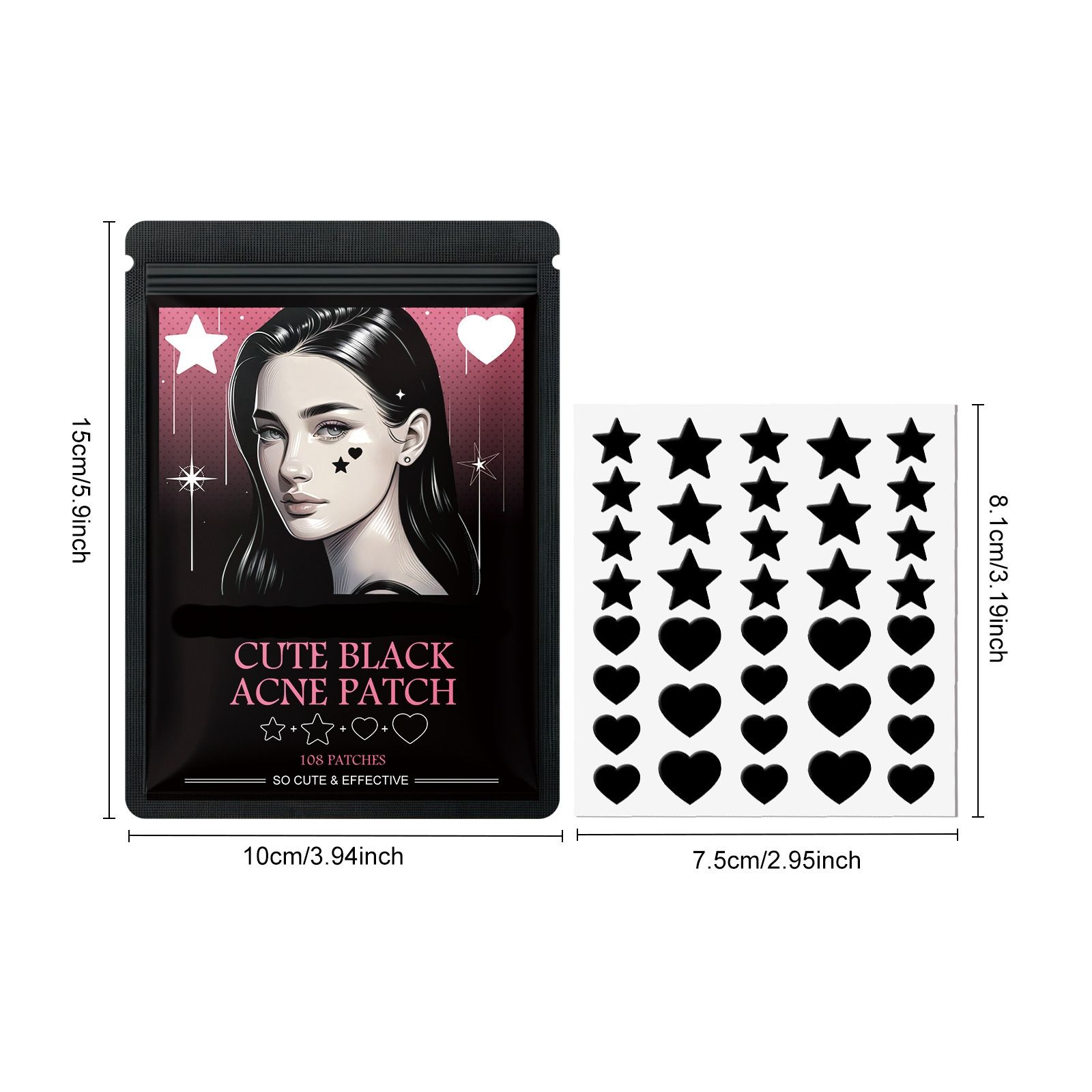 324pcs Patches Star Shape and Heart Shape Cute Black Acne Patch Repair Facial Fade Acne Pimples Closed Heads Remove Blackheads