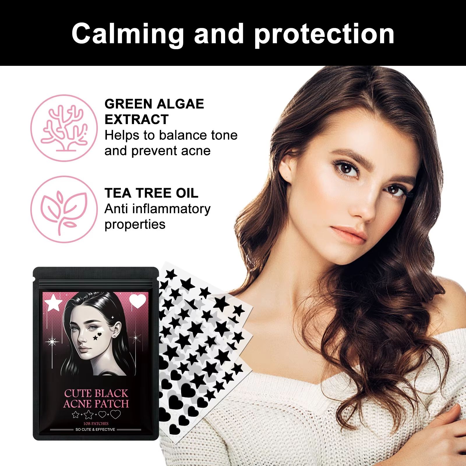 324pcs Patches Star Shape and Heart Shape Cute Black Acne Patch Repair Facial Fade Acne Pimples Closed Heads Remove Blackheads