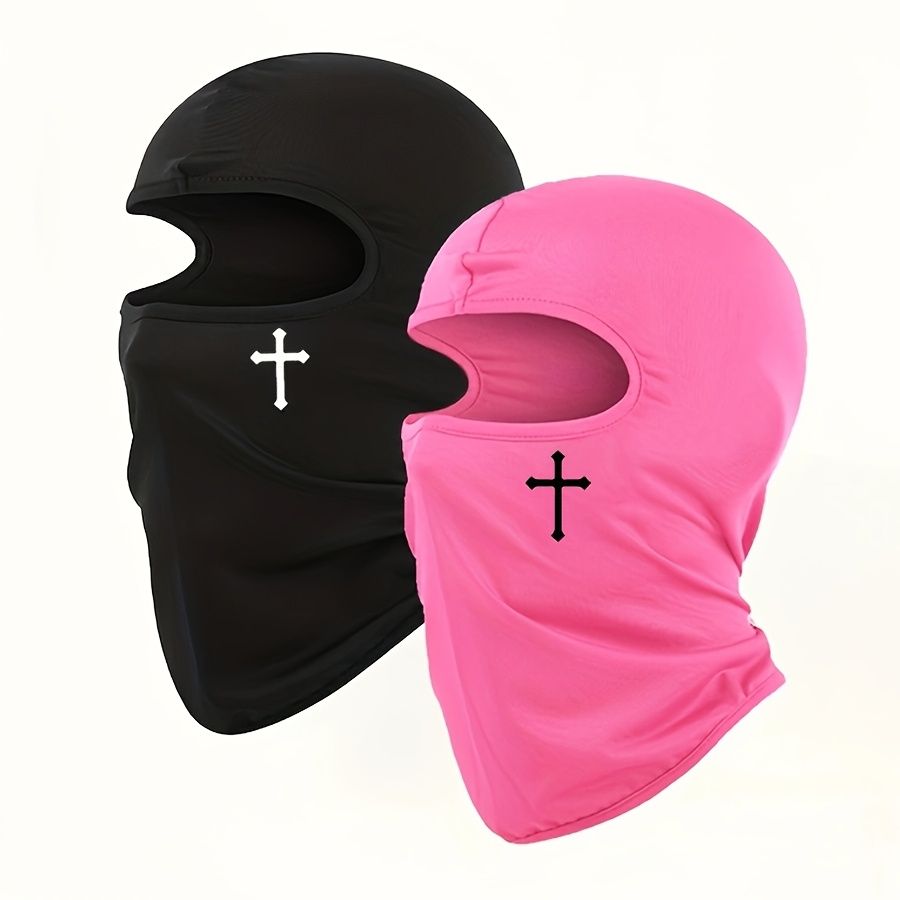 1/2pcs Breathable Black Balaclava Face Mask - Moisture-Wicking Polyester, Perfect for Cycling,, Hiking, Outdoor Headger