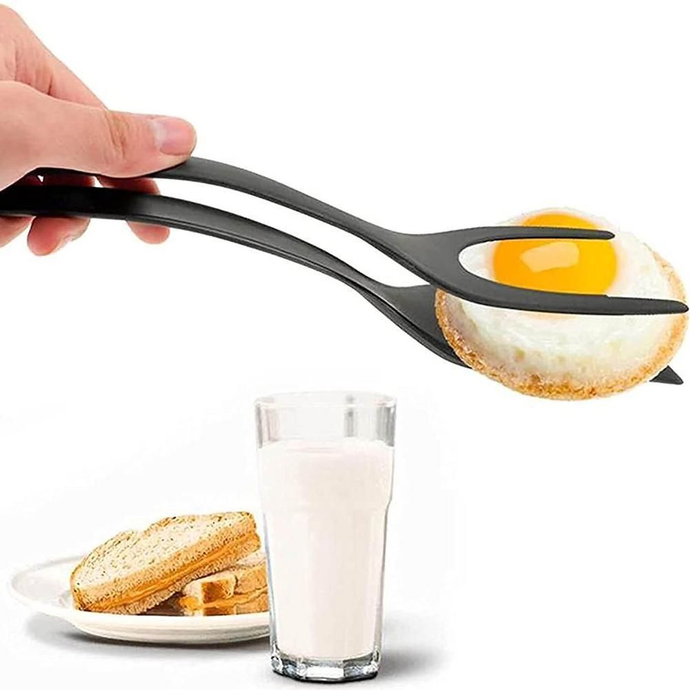New 2 in 1 Grip Flip Spatula Tongs Egg Flipper Spatula Nylon Non Stick Coating Pancake Fish French Toast Omelet Making Tool
