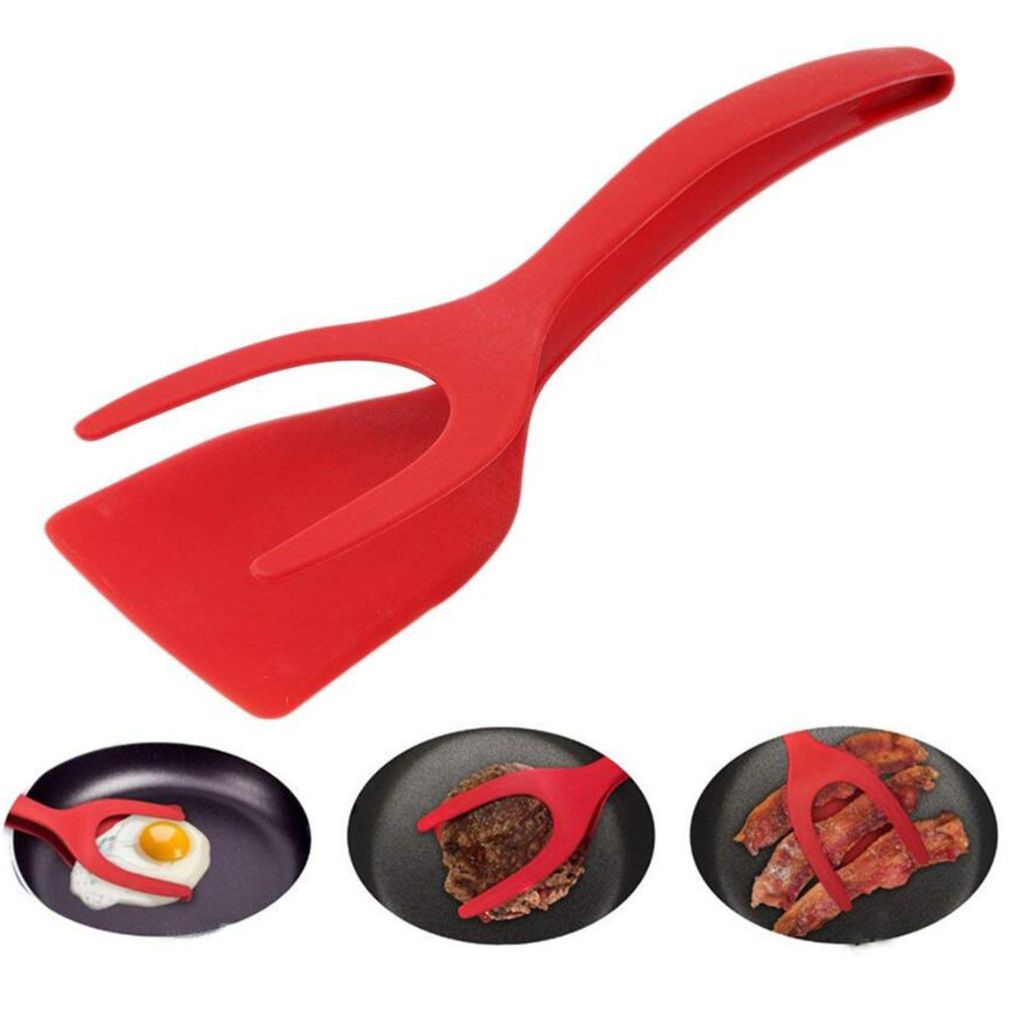 New 2 in 1 Grip Flip Spatula Tongs Egg Flipper Spatula Nylon Non Stick Coating Pancake Fish French Toast Omelet Making Tool