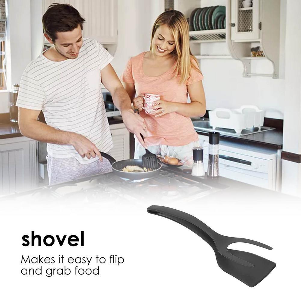 New 2 in 1 Grip Flip Spatula Tongs Egg Flipper Spatula Nylon Non Stick Coating Pancake Fish French Toast Omelet Making Tool