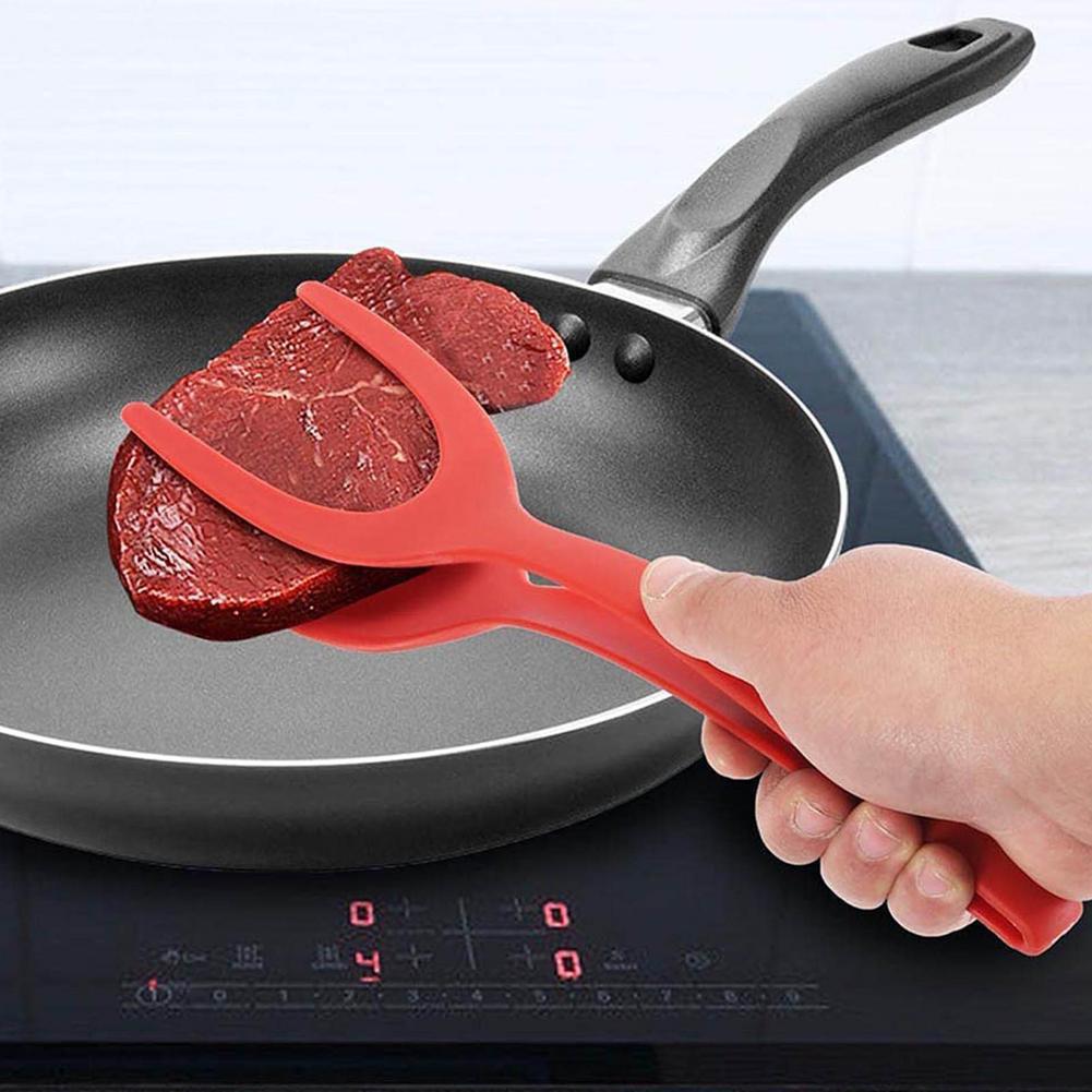 New 2 in 1 Grip Flip Spatula Tongs Egg Flipper Spatula Nylon Non Stick Coating Pancake Fish French Toast Omelet Making Tool
