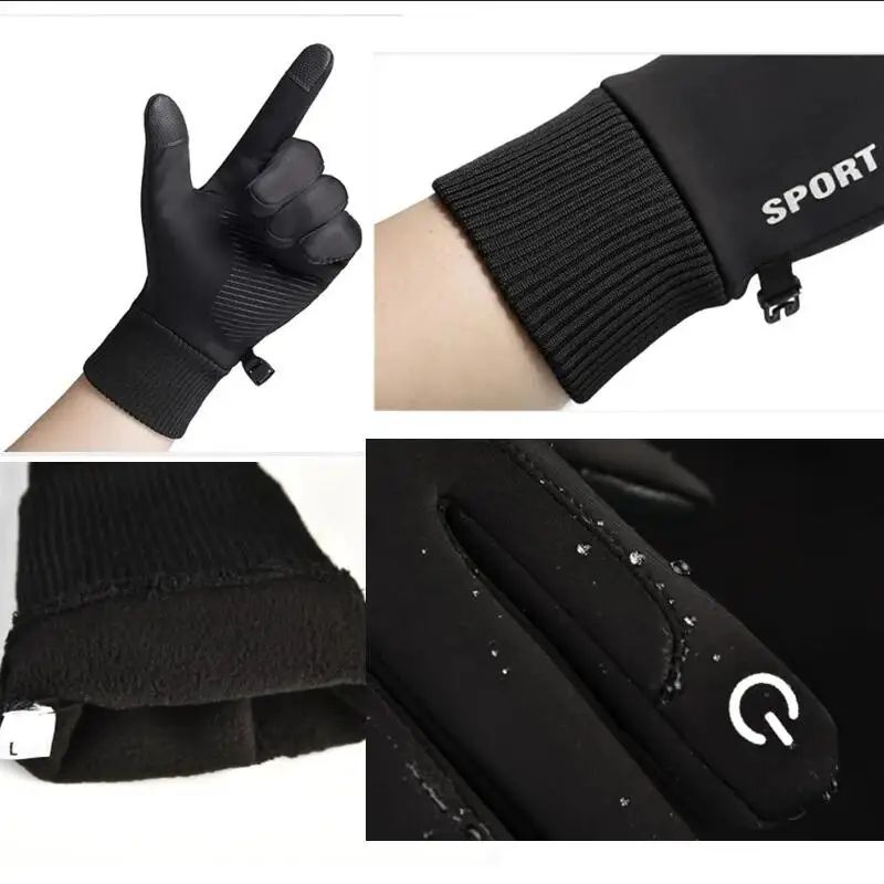 Winter Warm Full Fingers Waterproof Cycling Outdoor Sports Running Motorcycle Ski Touch Screen Fleece Gloves