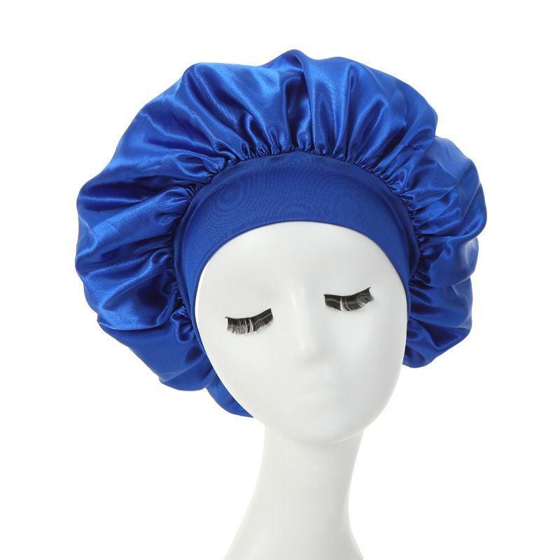 New Women's Satin Solid Wide-brimmed Sleeping Hat Unisex Head Wrap Elastic Band Cap Hair Care Bonnet Night Hat Bonnet De Nuit