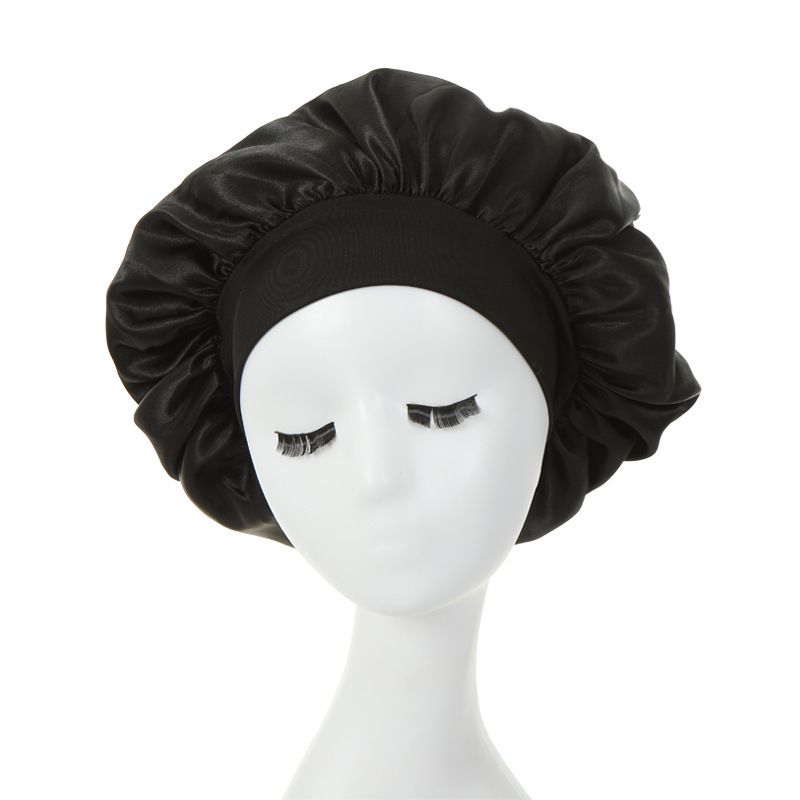 New Women's Satin Solid Wide-brimmed Sleeping Hat Unisex Head Wrap Elastic Band Cap Hair Care Bonnet Night Hat Bonnet De Nuit