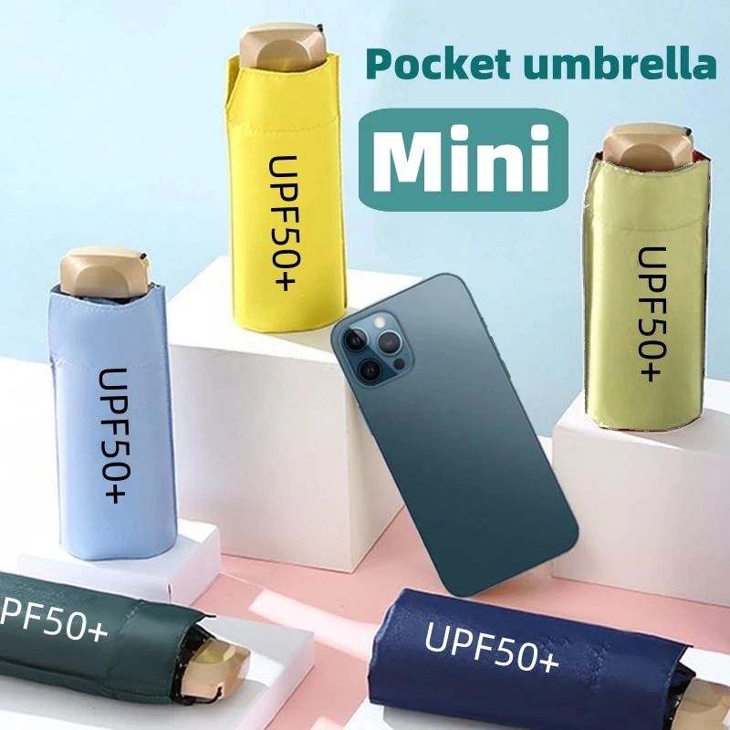 Mini UV Umbrella Small Pocket Travel Rain Parasol Vinyl Folding Sun Shade Umbrella UPF50+ Portable Capsule Umbrellas