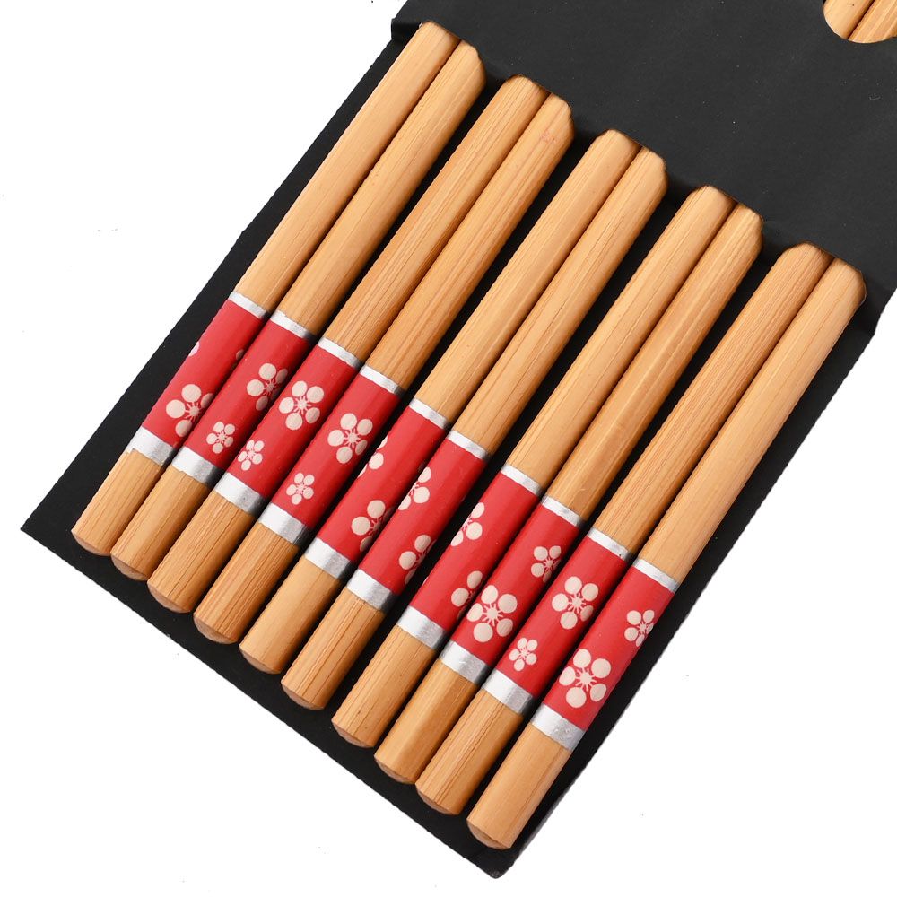 Reusable 5Pairs Tableware Handmade Bamboo Japanese Natural Wood Chopsticks Sushi Food Cat Flower Multi Color Wooden Chop Sticks