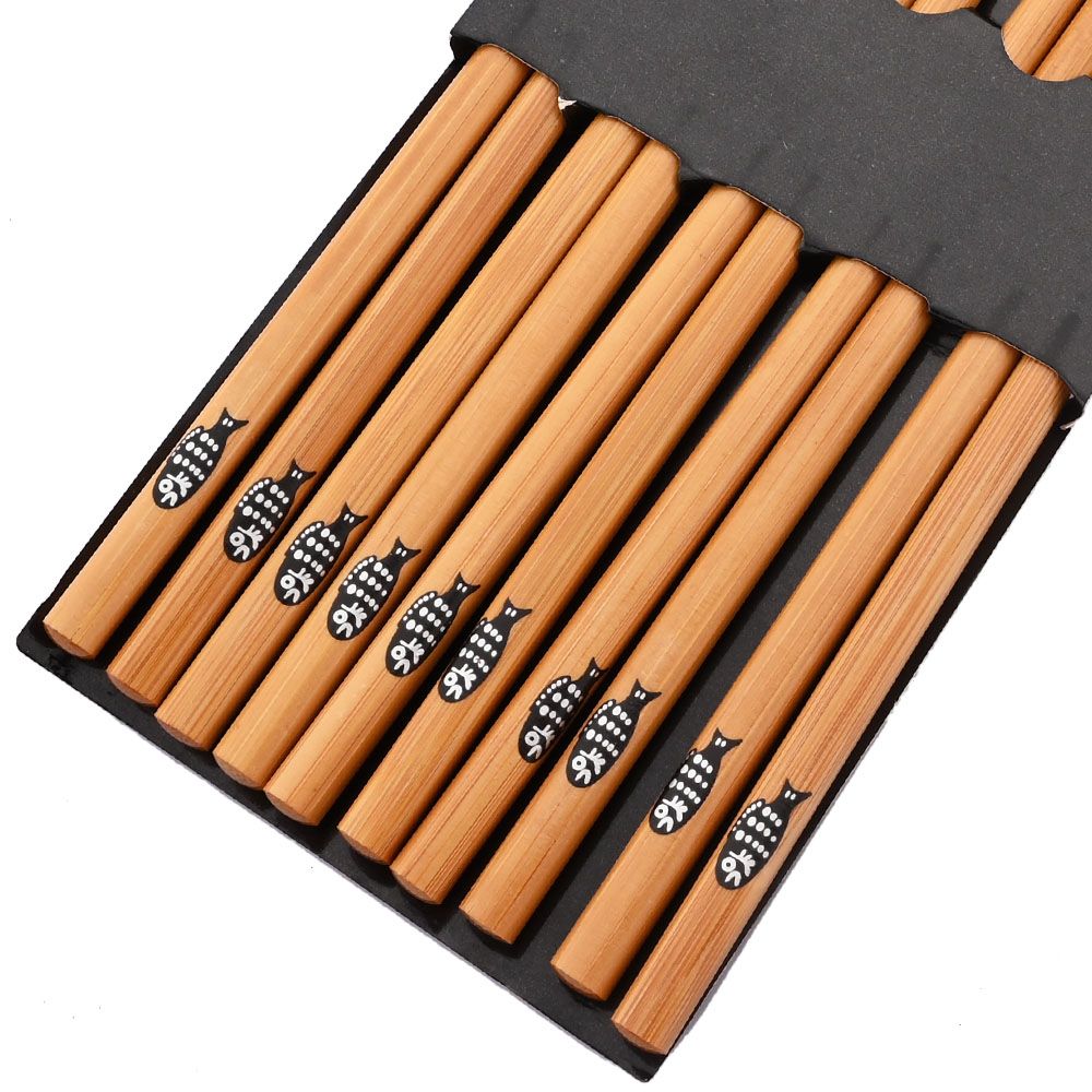 Reusable 5Pairs Tableware Handmade Bamboo Japanese Natural Wood Chopsticks Sushi Food Cat Flower Multi Color Wooden Chop Sticks