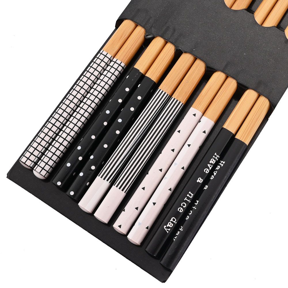 Reusable 5Pairs Tableware Handmade Bamboo Japanese Natural Wood Chopsticks Sushi Food Cat Flower Multi Color Wooden Chop Sticks