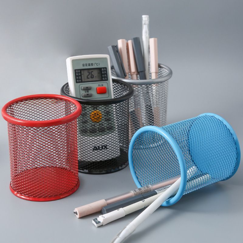 Pencil Holder Office Desk Metal Mesh Square Round Pen Pot Cup Case Container Organiser Durable Pencil Case