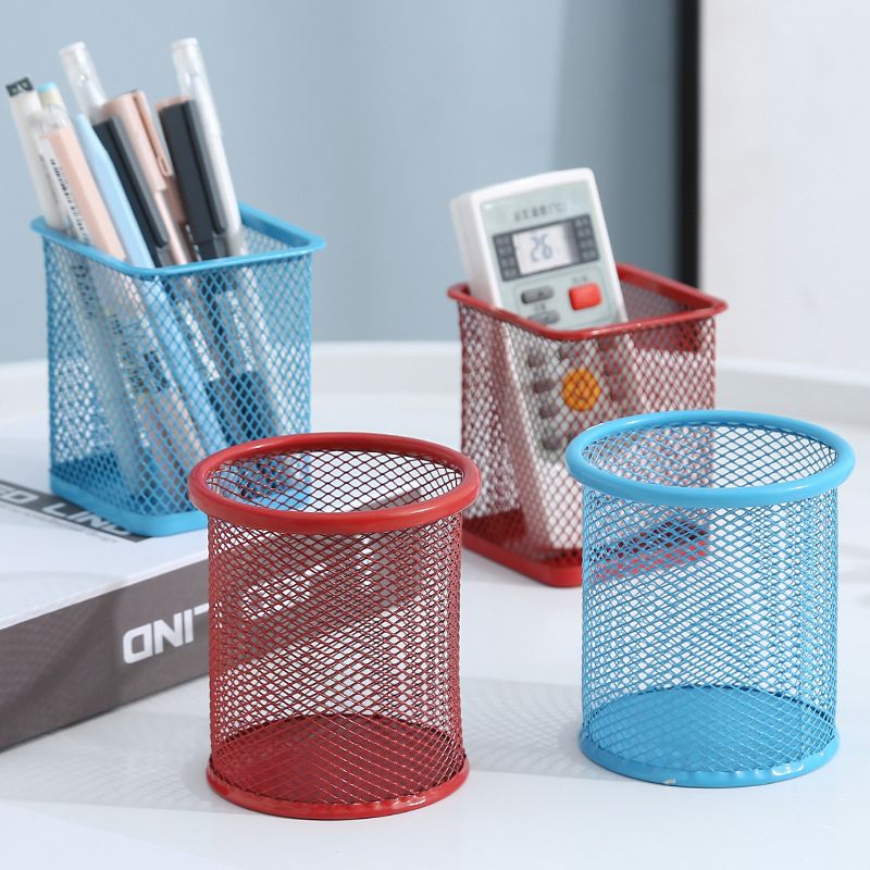 Pencil Holder Office Desk Metal Mesh Square Round Pen Pot Cup Case Container Organiser Durable Pencil Case
