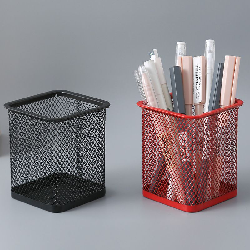 Pencil Holder Office Desk Metal Mesh Square Round Pen Pot Cup Case Container Organiser Durable Pencil Case