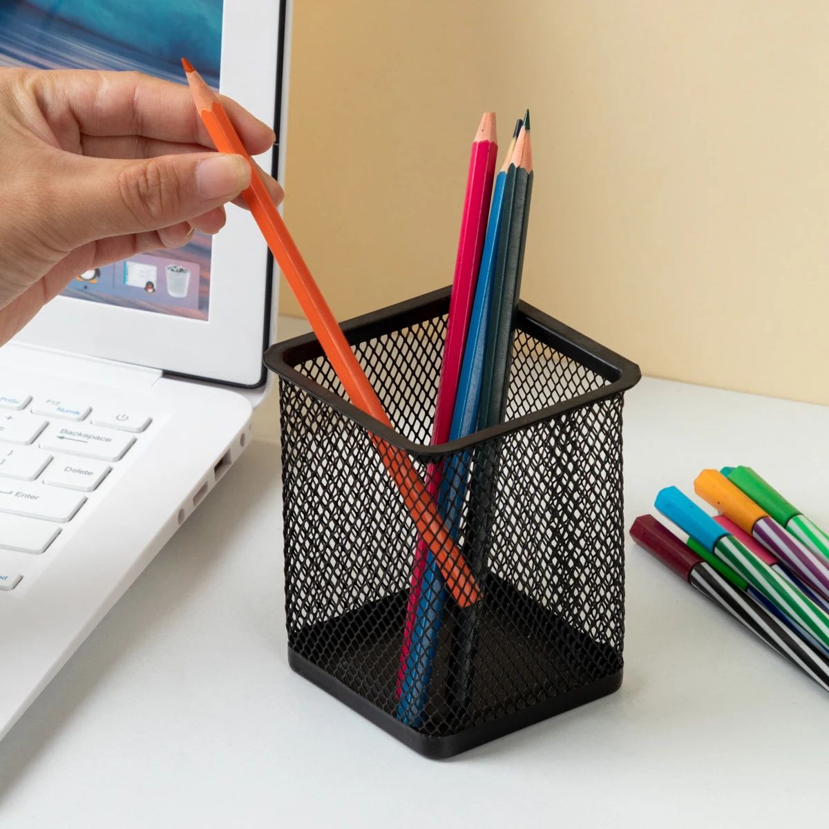 Pencil Holder Office Desk Metal Mesh Square Round Pen Pot Cup Case Container Organiser Durable Pencil Case