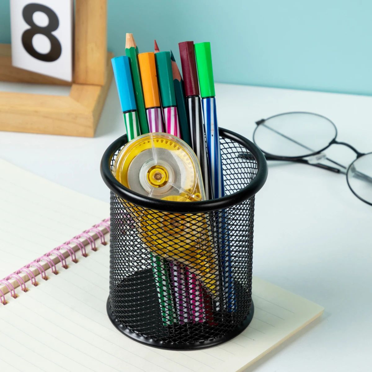 Pencil Holder Office Desk Metal Mesh Square Round Pen Pot Cup Case Container Organiser Durable Pencil Case