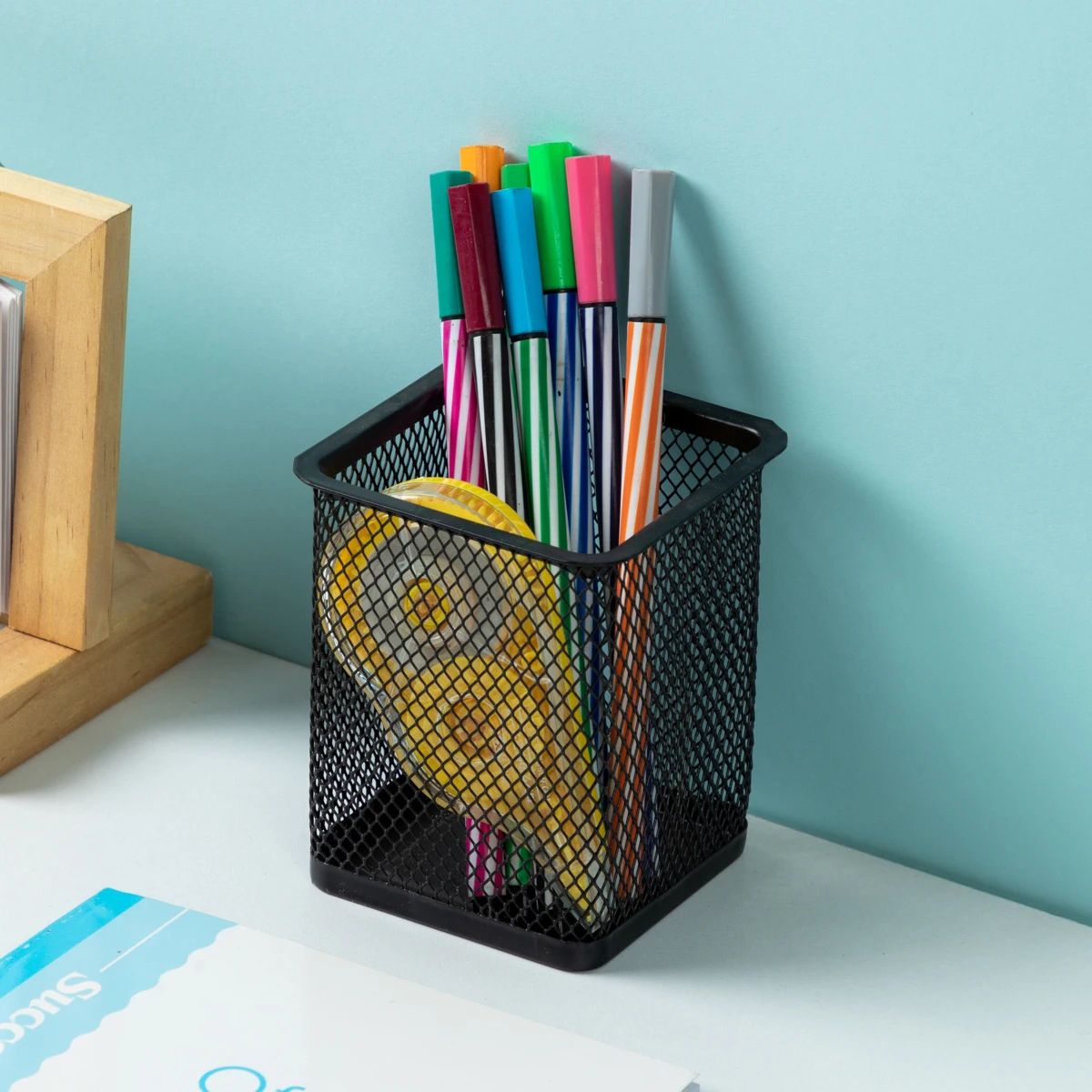 Pencil Holder Office Desk Metal Mesh Square Round Pen Pot Cup Case Container Organiser Durable Pencil Case