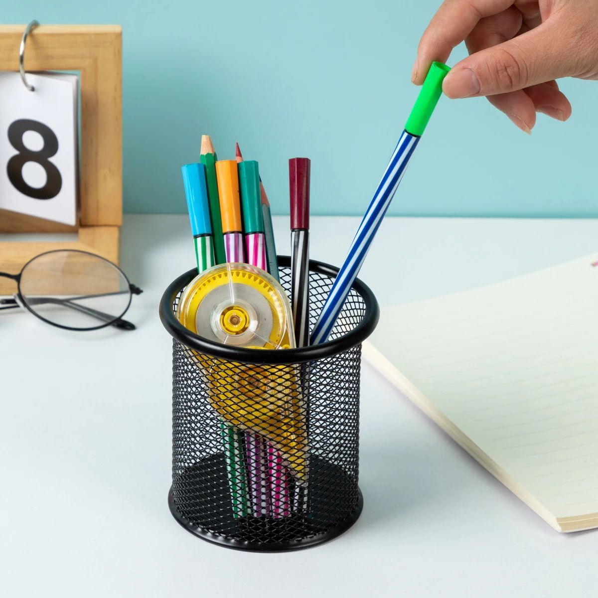 Pencil Holder Office Desk Metal Mesh Square Round Pen Pot Cup Case Container Organiser Durable Pencil Case
