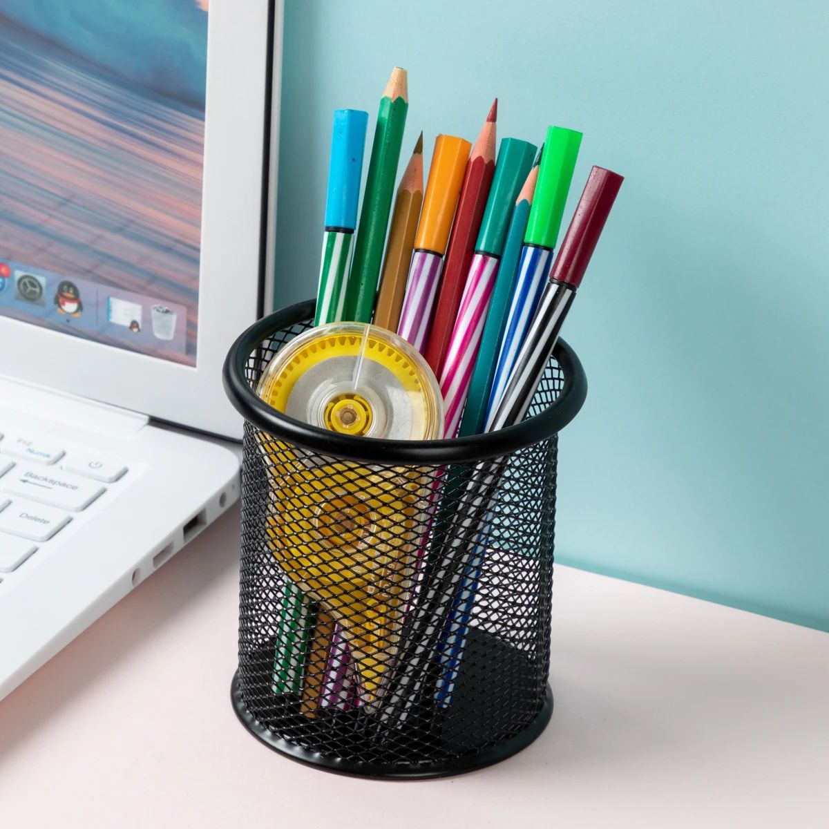 Pencil Holder Office Desk Metal Mesh Square Round Pen Pot Cup Case Container Organiser Durable Pencil Case