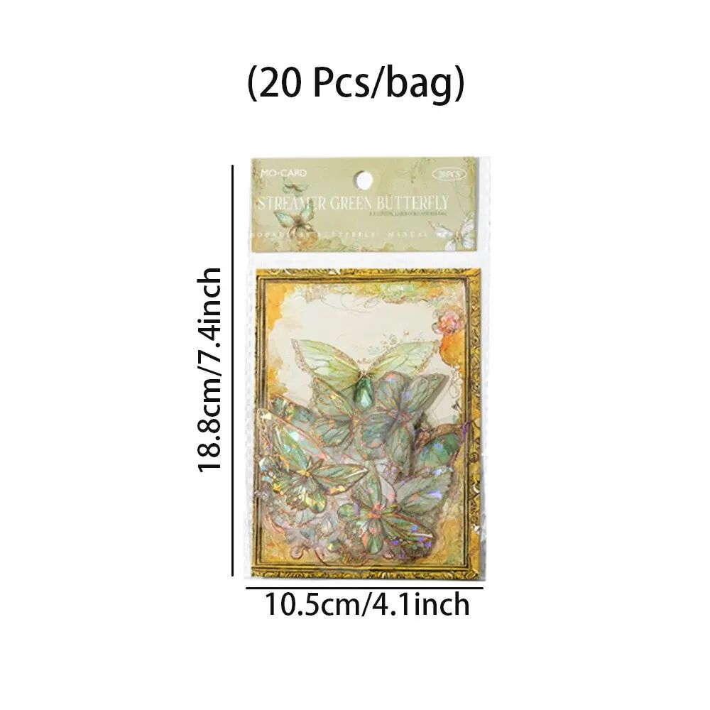 20pcs/pack INS Butterfly PET Sticker Pack Ice Crystal Laser Gold DIY Handbook Decoration 3D Scrapbook