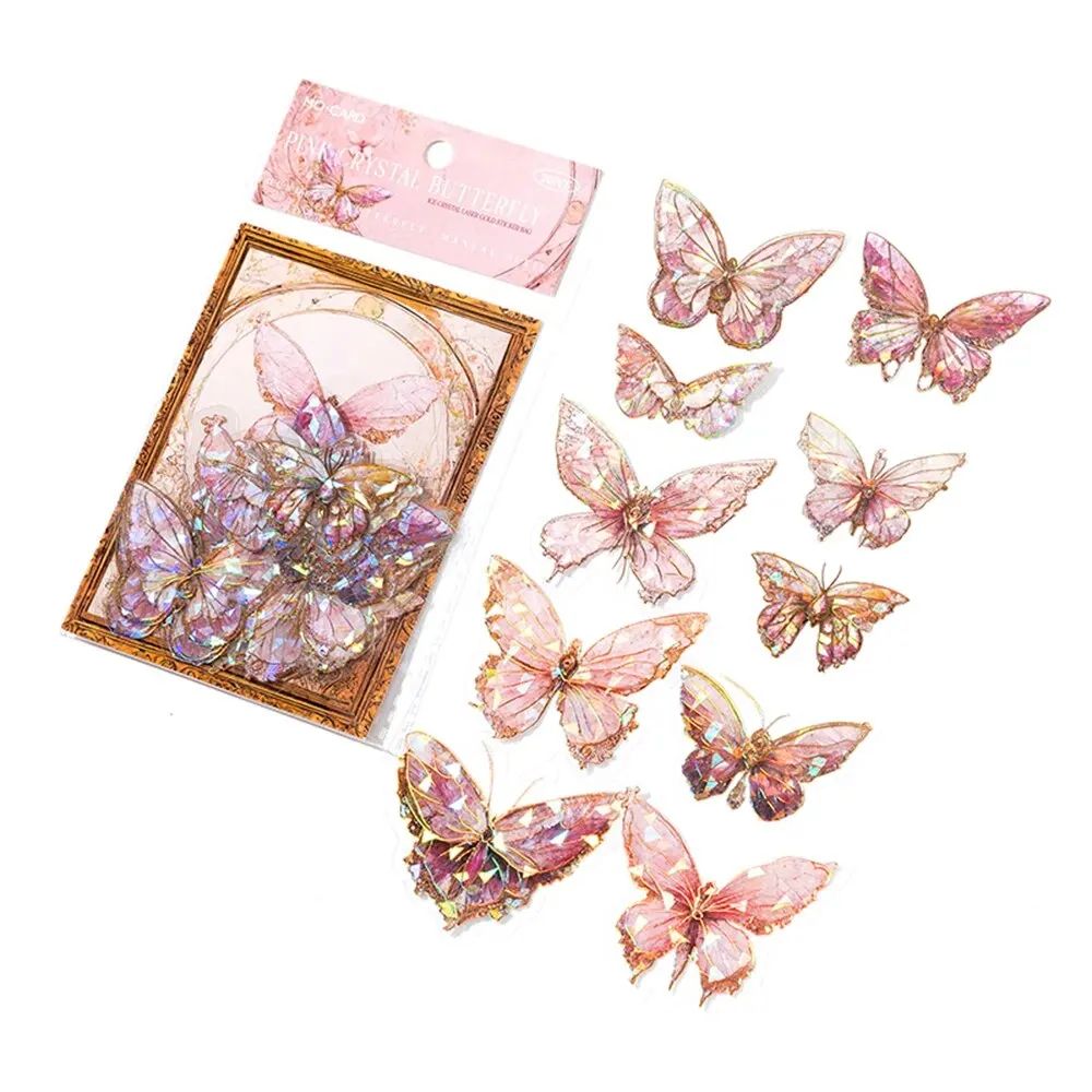 20pcs/pack INS Butterfly PET Sticker Pack Ice Crystal Laser Gold DIY Handbook Decoration 3D Scrapbook