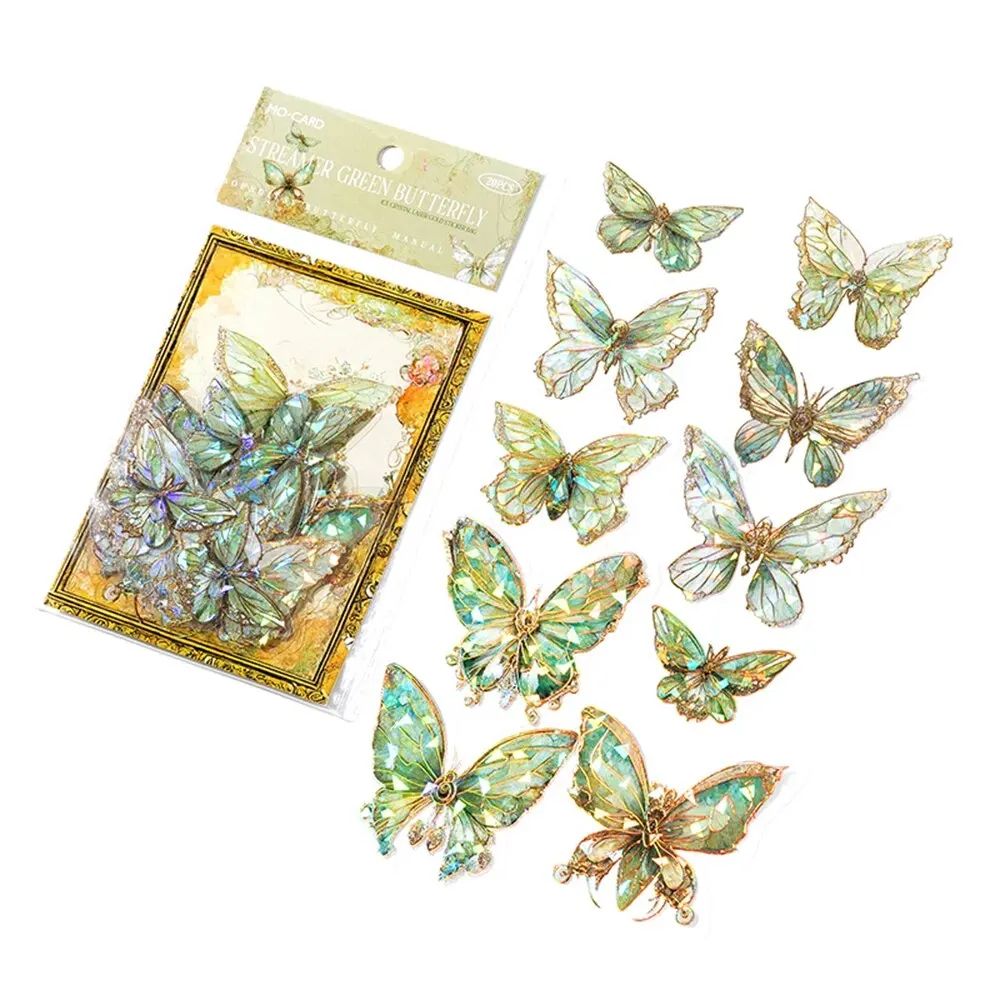 20pcs/pack INS Butterfly PET Sticker Pack Ice Crystal Laser Gold DIY Handbook Decoration 3D Scrapbook