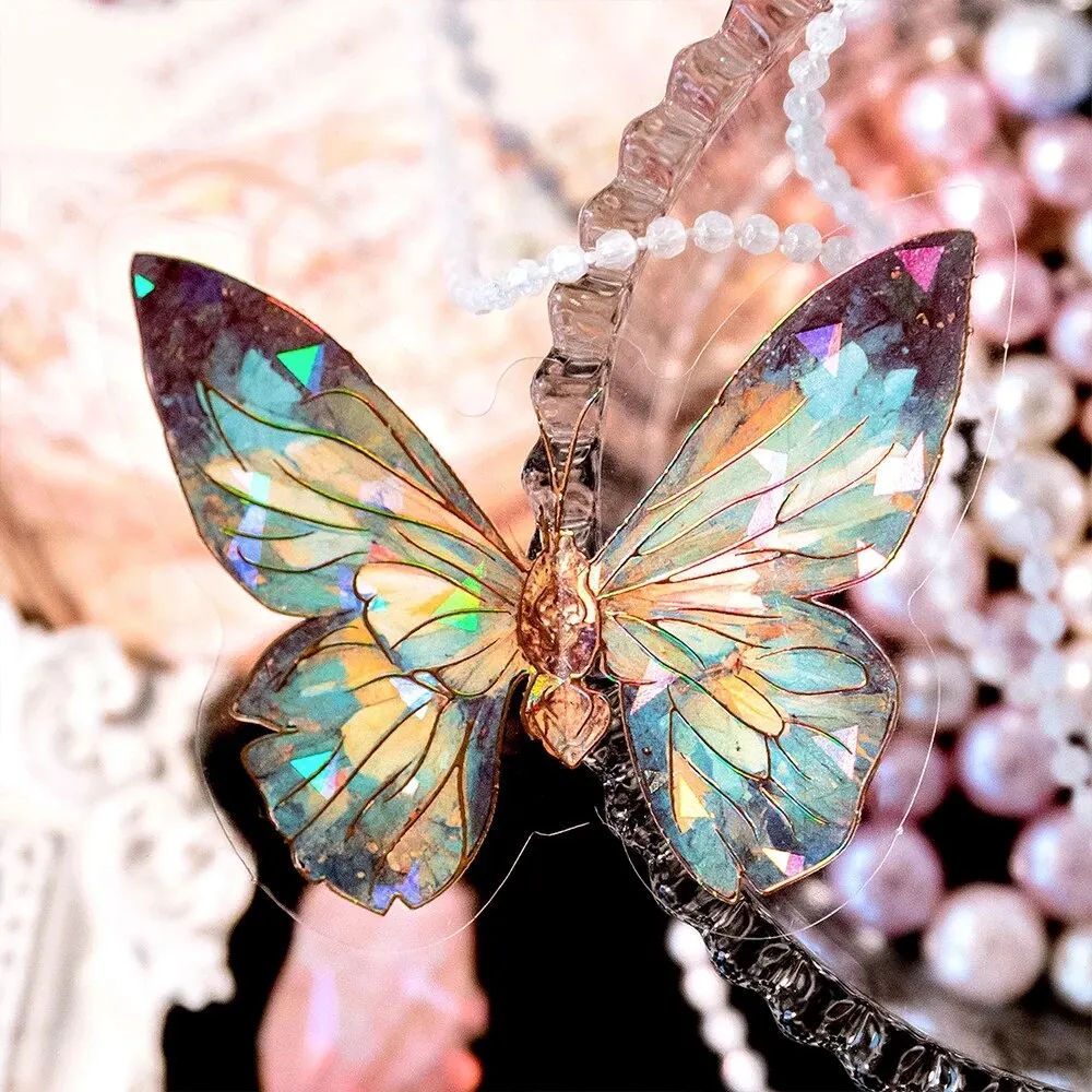 20pcs/pack INS Butterfly PET Sticker Pack Ice Crystal Laser Gold DIY Handbook Decoration 3D Scrapbook