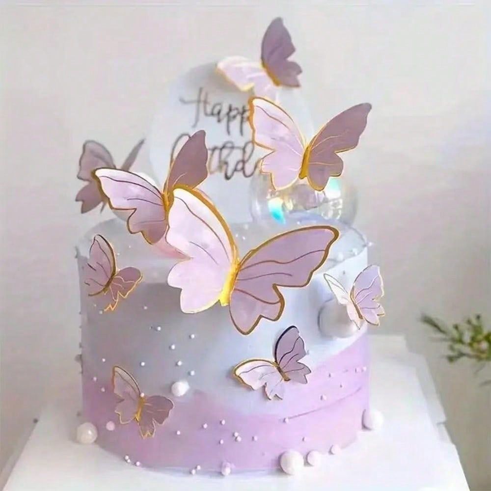 10pcs set Creative Pink Butterfly Cake Topper for Valentine's Day Wedding Birthday Party Cake Decoation Supplies