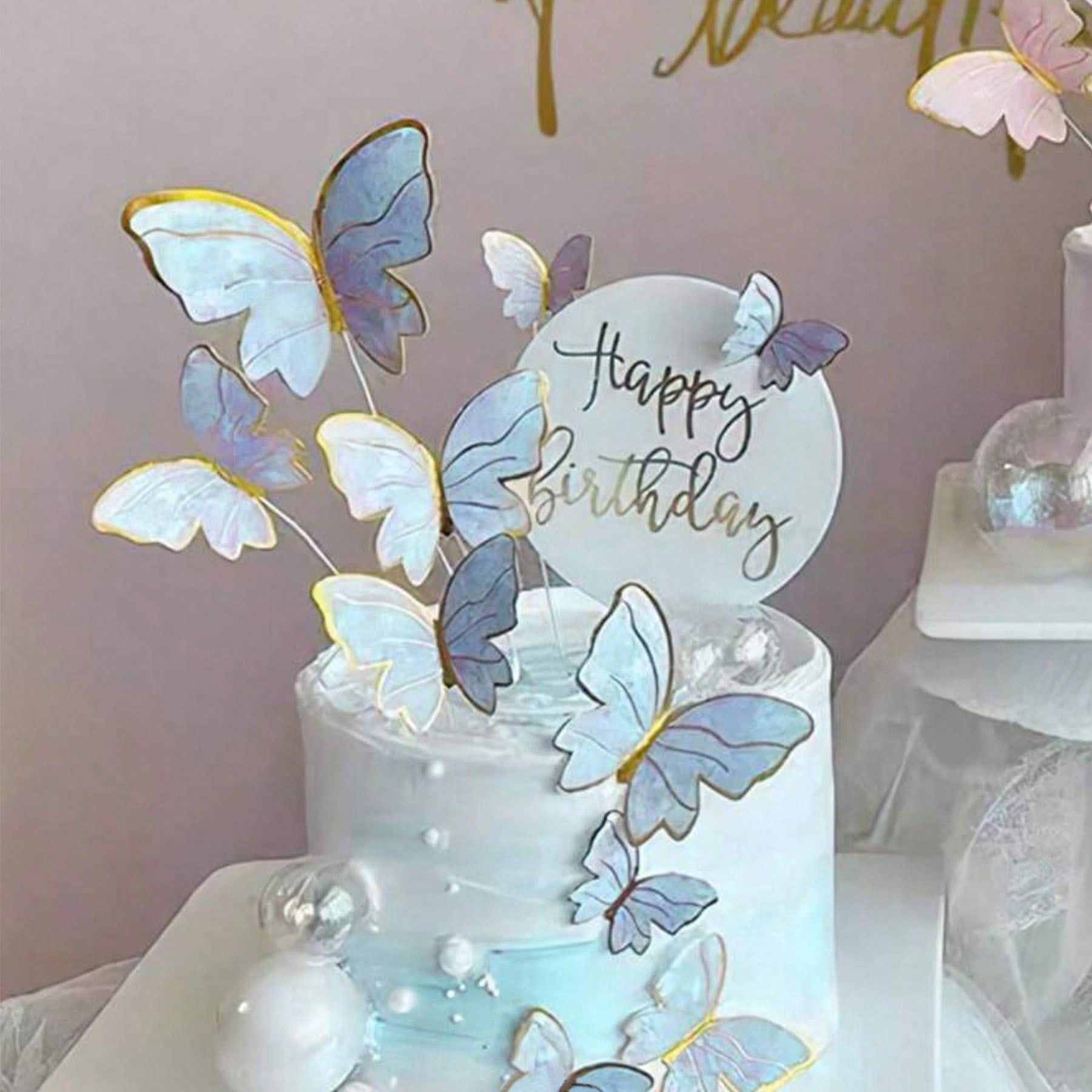 10pcs set Creative Pink Butterfly Cake Topper for Valentine's Day Wedding Birthday Party Cake Decoation Supplies