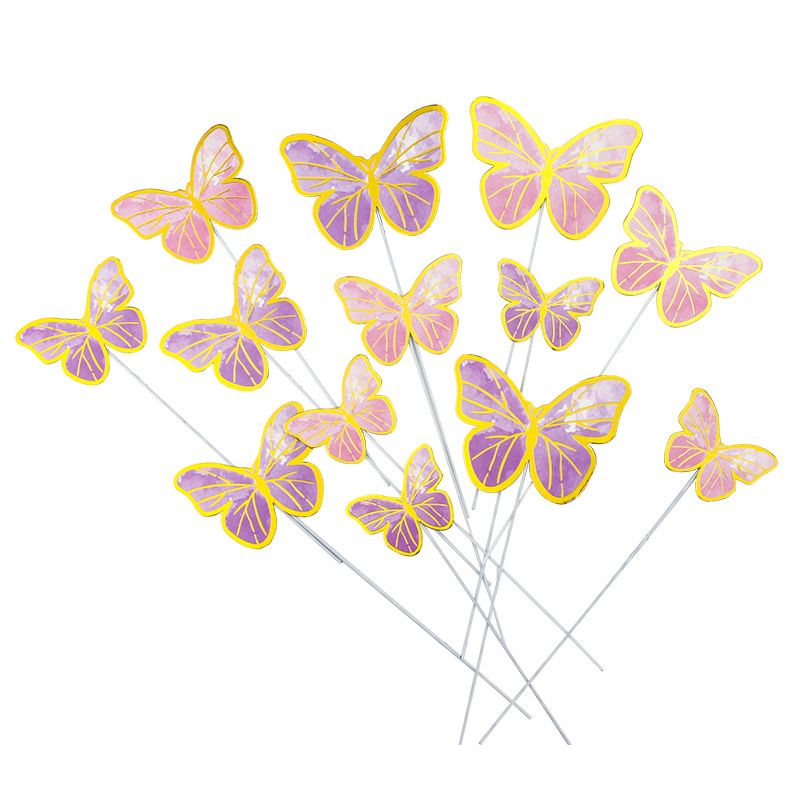 10pcs set Creative Pink Butterfly Cake Topper for Valentine's Day Wedding Birthday Party Cake Decoation Supplies